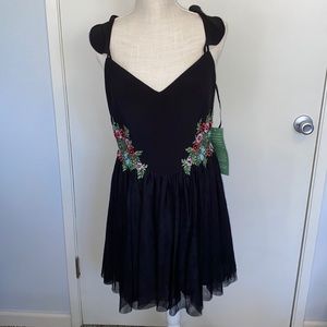 NWT BA Nites Cap Sleeve Black Floral Above Knee Mini Dress Juniors Size 15